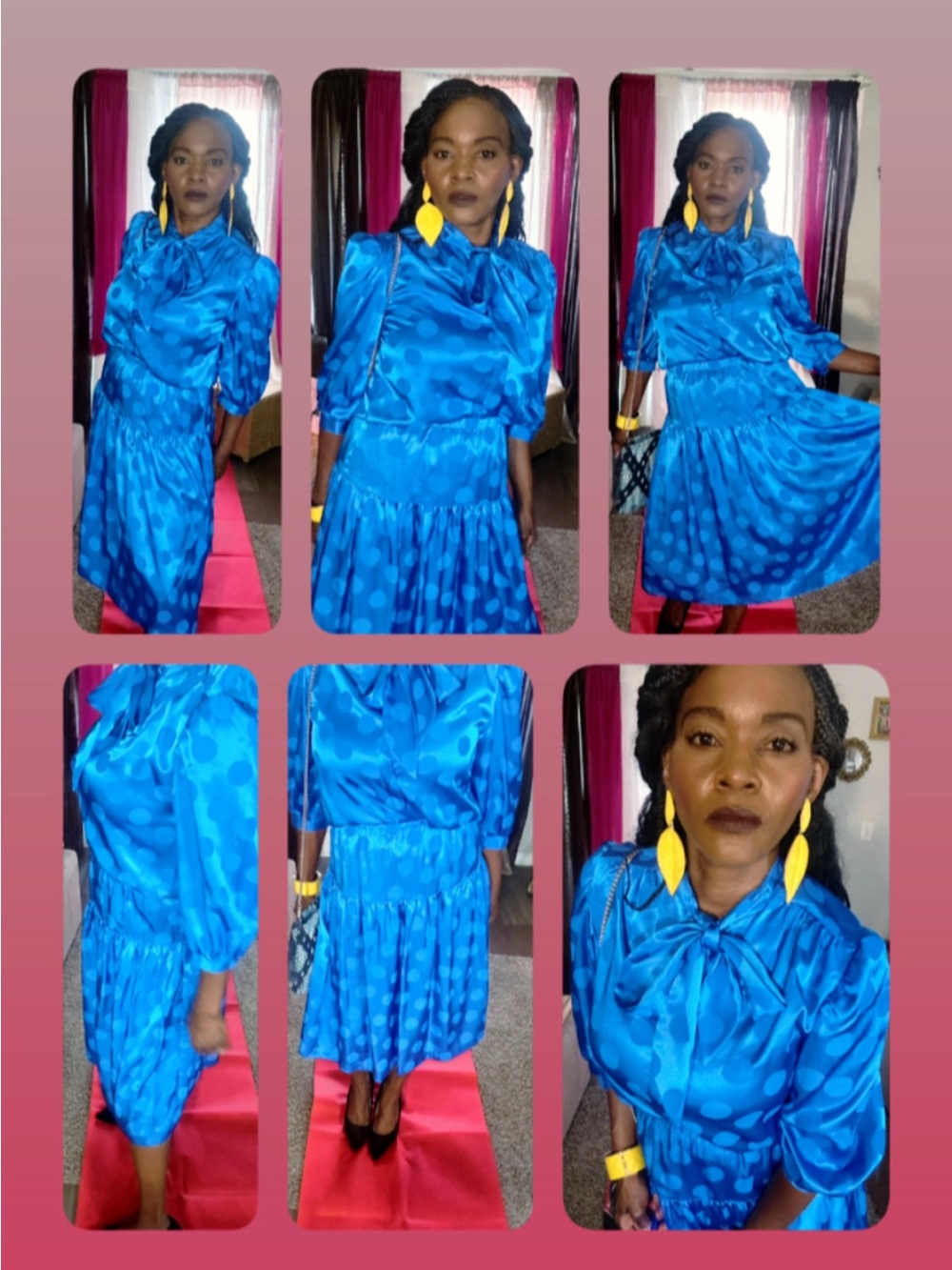Vintage Frayne Fashion 2 piece  Vibrant Blue Polka Dot Satin Skirt Set.